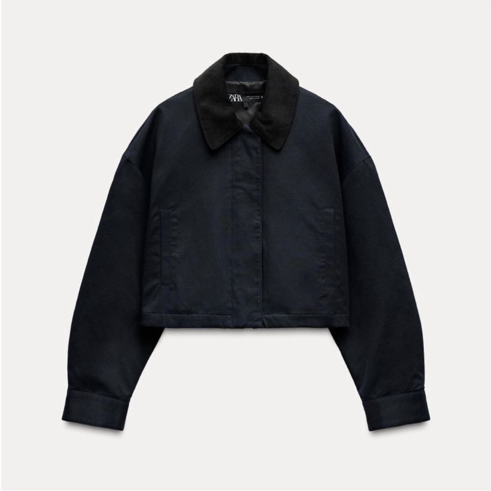 NWT Zara Women's Cropped Utility Jacket Navy/Black
